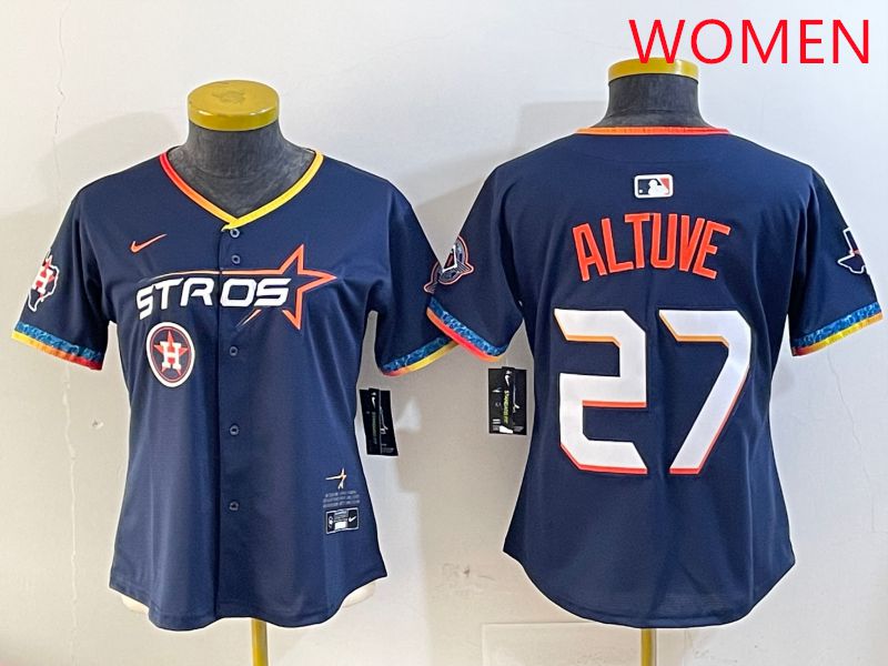 Women Houston Astros 27 Altuve Drak Blue Fourth generation Joint Name 2025 Nike MLB Jersey style 6